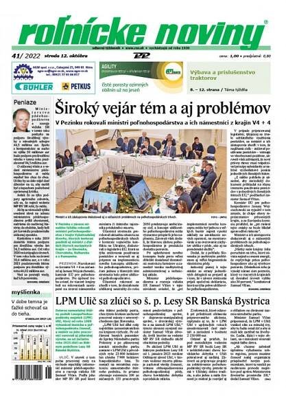 Obálka titulu Rolnické noviny - vydání č. 41/2022