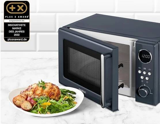 MIKROVLNNÁ TROUBA MD15000 RETRO STYL 20L 800W 5 NASTAVENÍ ROZMRAZOVÁNÍ Značka Medion