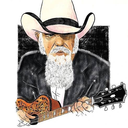 An illustration of a man holding a guitar and wearing a cowboy hat