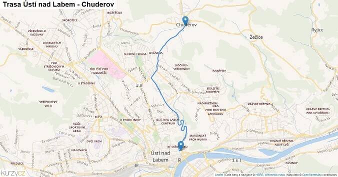 Ústí nad Labem-Chuderov, mapa trasy