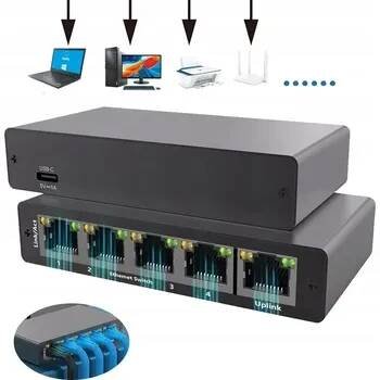 Plug&play 4 porty Ethernetový rozbočovač 1 na 4 Rj45 1000mbps počítače a televize