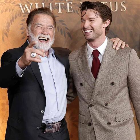 Arnold Schwarzenegger and Patrick Schwarzenegger attend the Los Angeles Premiere of HBO Original Series "The White Lotus" Season 3