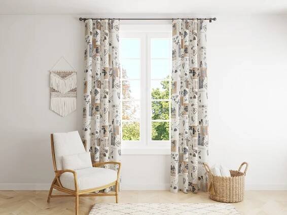 Dekorační závěs Loneta - béžová srdíčka patchwork