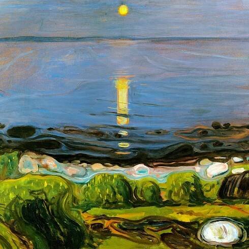 Summer Night by the Beach, Edvard Munch | Reprodukce slavných obrazů na zeď | Posters.cz