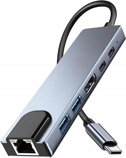 USB-C HUB 6v1 HDMI 4K RJ45 LAN 2xUSB 3.0 PD 100W MacBook M1 M2 Thunderbolt