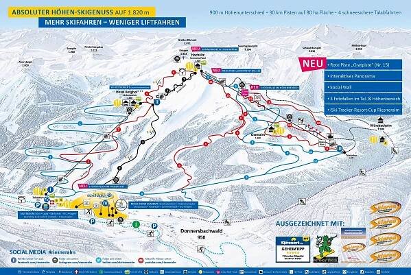 Riesneralm - Donnersbachwald Mapa sjezdovek