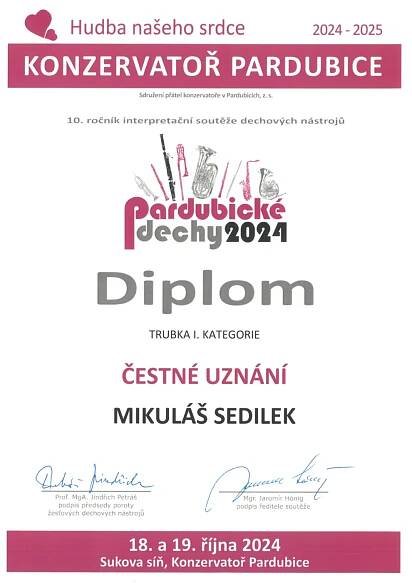 Gratulace k úspěchu v soutěži Pardubické dechy 2024 - Konzervatoř Evangelické akademie