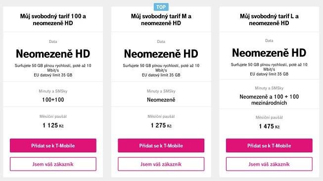Neomezené tarify T-Mobile