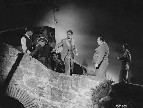 The 39 Steps - Z natáčení - Madeleine Carroll, Robert Donat, Alfred Hitchcock