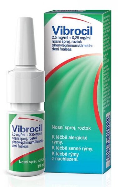 Vibrocil 2,5 mg/ml+0,25 mg/ml, nosní sprej při léčbě rýmy 15 ml