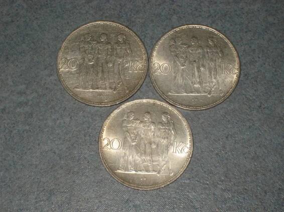 3 x 20 Kč, r. 1933, 1934