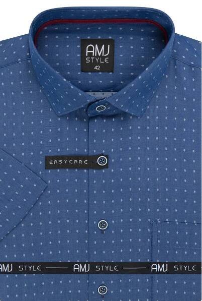 AMJ pánská košile krátký rukáv slim-fit VKSR1126 puntíkovaná modrá