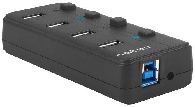 Natec Mantis 2 aktivní rozbočovač s funkcí nabíjení 4x USB 3.0 HUB, vypínač, napájecí adaptér