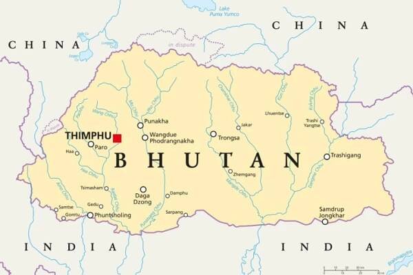 A map of Bhutan and its neighbouring countries