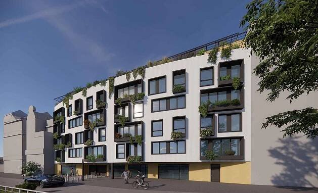 Podle developera tu vznikne 73 bytů a ateliérů, 107 podzemních parkovacích míst a zhruba 200 m2 komerčních prostor v přízemí budovy.