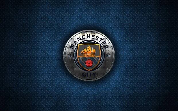 Metallic Blue Manchester City Logo Background