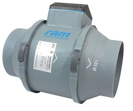 RAM Mixed Flow Inline Fan 125 mm - 248 m3/h, jednorychlostní axiální ventilátor