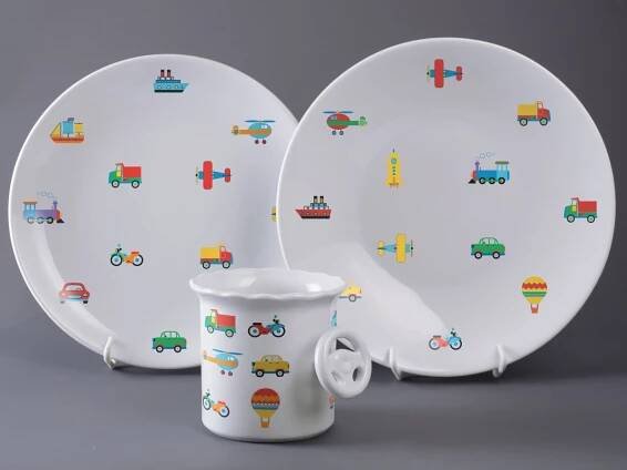 Dětská porcelánová souprava Dopravní prostředky