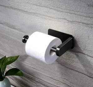 Camerazar Samolepicí nástěnný držák toaletního papíru Loft, černý matný, nerezová ocel, 13.5x7.5 cm