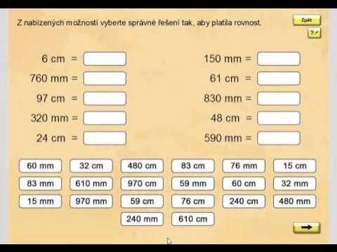 Základní převody jednotek délky (mm,cm; procvičování), Matýskova matematika 8. díl, str. 51, cv. 1