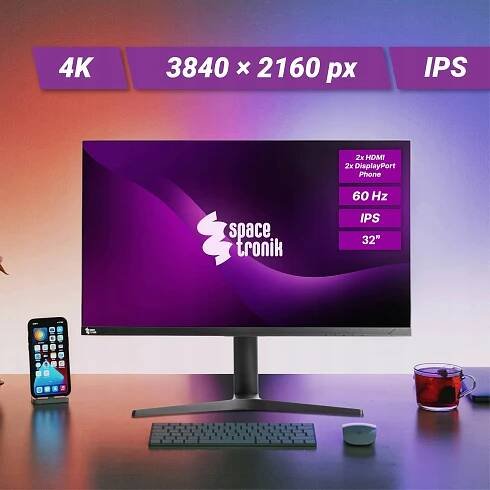 Monitor 32"4K IPSN 60Hz FreeSync HDR VESA 75x75 16:9 Spacetronik obrazovka Úhlopříčka displeje (palce) 32"