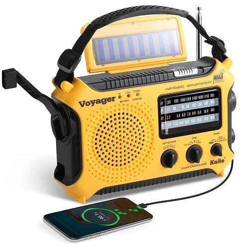 Použitá krátkovlnná solární klika Kaito KA500 AM FM nouzové rádio upozornění na počasí