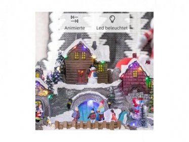 Vánoční dekorace 830-586V90MX, osvětlená vánoční vesnička, LED světla, rotující strom a kluziště, 32 x 25,5 x 24 cm - Vánoční