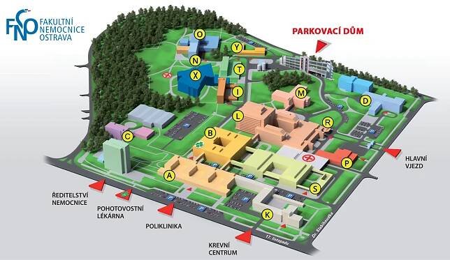 Umístění nového parkovacího domu v areálu Fakultní nemocnice Ostrava. (25. dubna 2025)