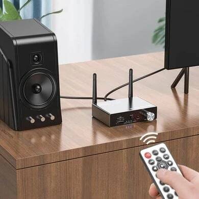 Bluetooth 5.3 audio přijímač/vysílač, RCA (Cinch), SPDIF, TOSLINK, 3,5 mm AUX + dálkové ovládání