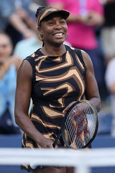 Venus Williams celebrates in the Women's Doubles Third Round match against on Day Nine of the 2025 US Open at USTA Billie Jean King National Tennis Center on September 1, 2025 in the Flushing neighborhood of the Queens borough of New York City. 