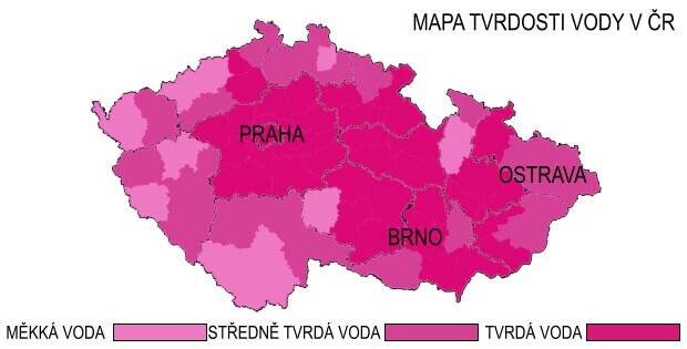 Mapa tvrdosti vody v ČR