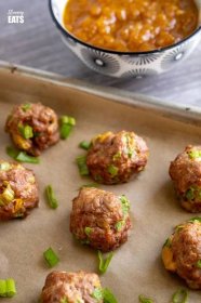 Yummy Tender Chicken and Mango Meatballs with a Spicy Mango Sauce combine both sweet and spicy flavours. A perfect any night of the week meal. Gluten free, dairy free, paleo, Slimming Eats and Weight Watchers friendly