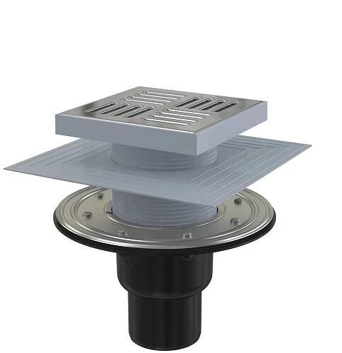 Alcadrain Podlahová vpust 150x150/50/75 mm přímá, mřížka nerez