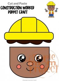 Printable Construction Worker Paper Bag Puppet Community Helper Craft for Kids Preschooler Toddler