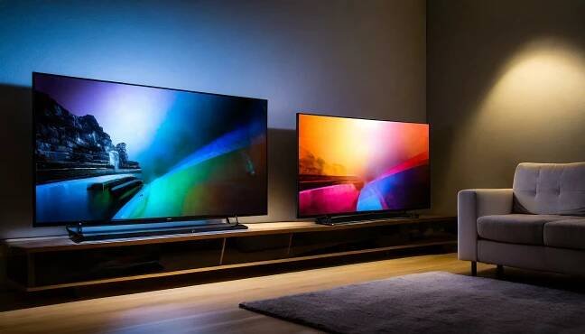 Crystal UHD TV displaying a detailed landscape and QLED TV showing a vibrant festival scene.