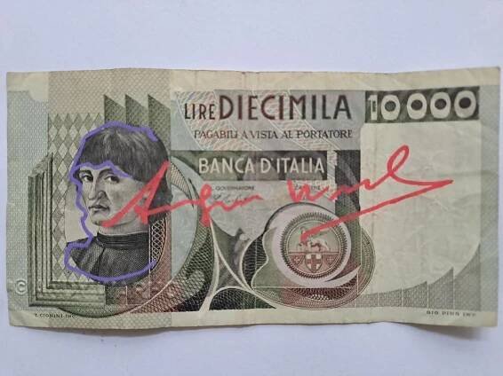 Andy Warhol - Originální podepsaná italská Lira - sběratelský unikát - Sběratelství