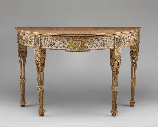 Console table, Giuseppe Maria Bonzanigo, Carved, painted and gilded poplar wood; marble top, Italian, Turin
