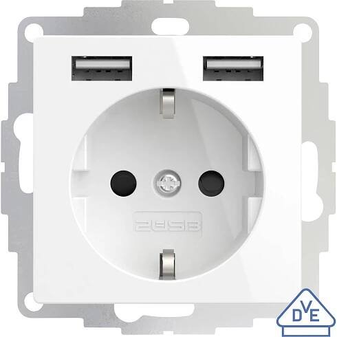 2USB 2U-449276 zásuvka do zdi VDE, s USB, dětská ochrana IP20 čistě bílá, třpytivý efekt