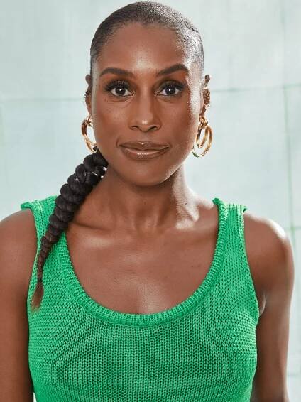 Issa Rae wearing slicked back braid