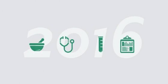 the numbers 2016 with green health icons on top
