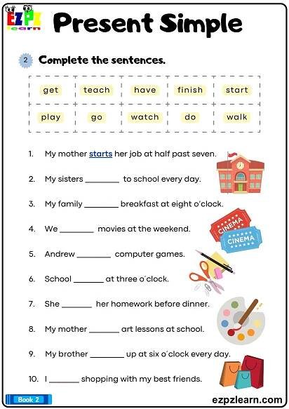 Present Simple Complete the Sentences Grammar Worksheet Bk2 Printable pdf
