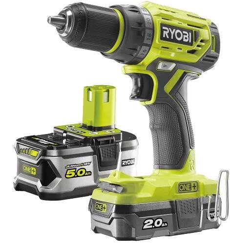 Ryobi ONE+ R18DD7 5133004534 1x 2,0 Ah + 1x 5,0 Ah + nabíječka + taška od 4 599 Kč
