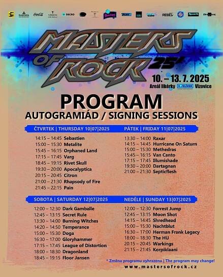 Program AUTOGRAMIÁD letošního MASTERS OF ROCK festivalu je venku! | PRAGOKONCERT BOHEMIA, a.s.