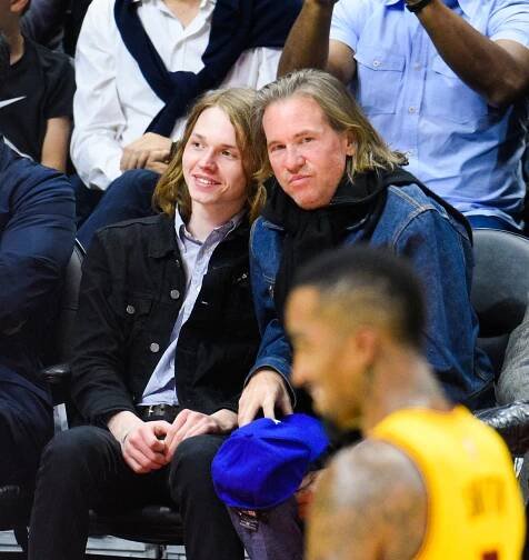 Val Kilmer and his son, Jack Kilmer, attend a basketball game at the Staples Center in 2015.