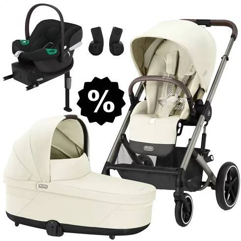 CYBEX Set Balios S Lux + korba + adaptéry + autosedačka + základna 2024 Seashell Beige Taupe Frame