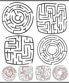 Bludiště a labyrinty diagramy sada — Ilustrace