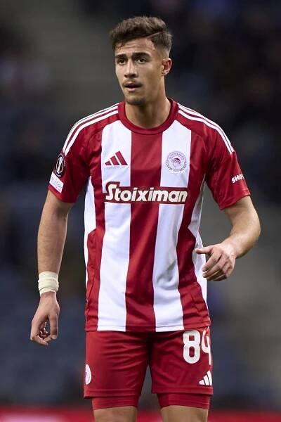 Charalampos Kostoulas of Olympiacos El Pireo looks on during the UEFA Europa League match between FC Porto and Olympiacos El Pireo at Estadio Do Dragao in Porto, Portugal, on January 23, 2025. (Photo by Jose Manuel Alvarez Rey/JAR Sport Images/NurPhoto via Getty Images)