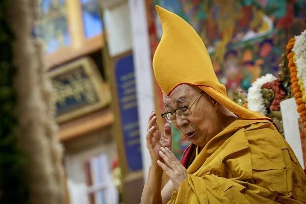 The Dalai Lama at a prayer ceremony.