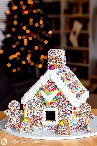 Make a Rainbow Sprinkle Gingerbread House this year. Not only is it whimsical and eye-catching, but it's easier to make than you might think! PRINT and PIN at In Katrina's Kitchen today.