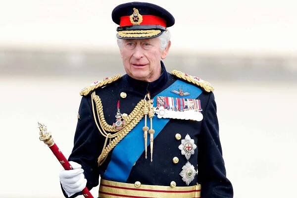 King Charles III inspects the 200th Sovereign's parade at the Royal Military Academy Sandhurst on April 14, 2023 in Camberley, England. The Sovereign's Parade, first held in 1948 in the presence of King George VI, marks the culmination of 44 weeks training and the passing out of the 171 Officer Cadets who have completed the Commissioning Course. It is the first time King Charles III has inspected Sovereign's Parade at Sandhurst since becoming Monarch.
